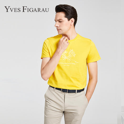 YvesFigarau伊夫·费嘉罗夏季新款100%棉男士简约印花舒适透气休闲圆领短袖T恤916865 商品图2