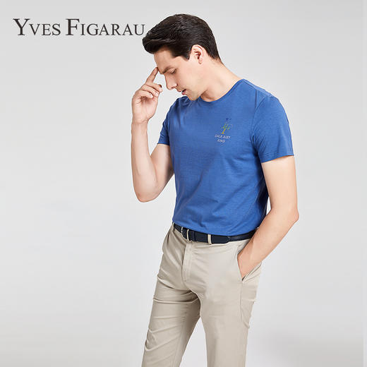 YvesFigarau伊夫·费嘉罗夏季新款男士简约舒适修身透气商务休闲圆领短袖T恤916861 商品图2