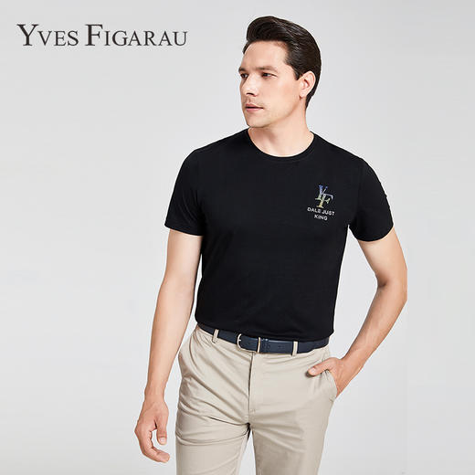 YvesFigarau伊夫·费嘉罗夏季新款男士简约舒适修身透气商务休闲圆领短袖T恤916860 商品图2