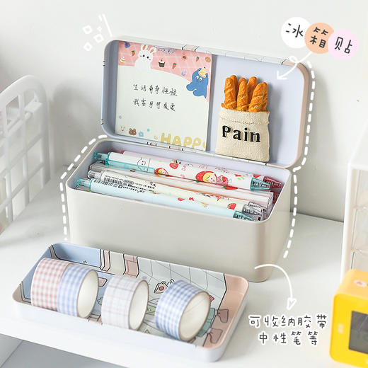 【桌面双层收纳盒 两个装】学生化妆品首饰大容量储物盒收纳整理文具盒 商品图2