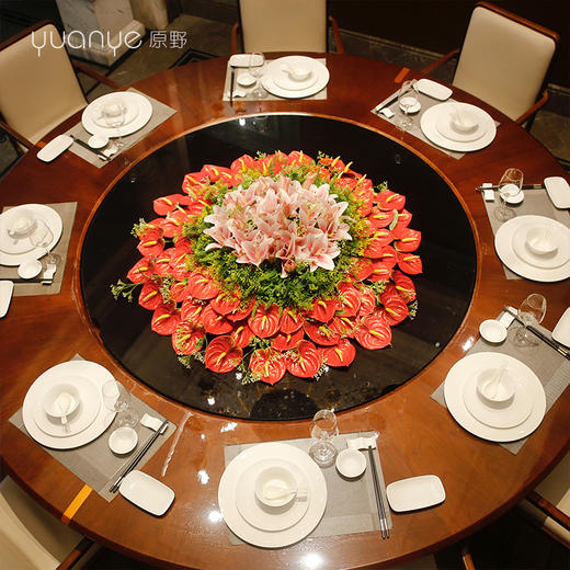 酒店餐桌花仿真花圆桌转盘桌面餐厅包厢新中式欧式轻奢摆设件 商品图1