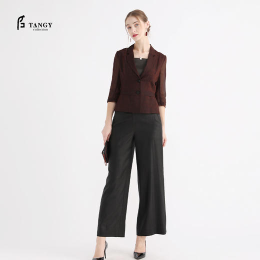 TANGY Collection/天意精品春秋新品莨迹系列莨绸拼纱西装小外套 商品图0