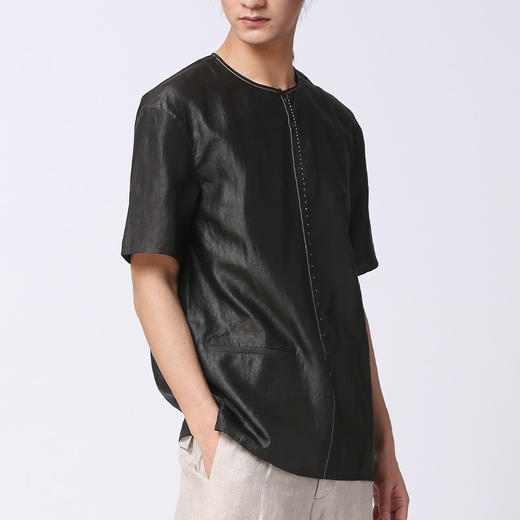 TANGY Collection/天意精品春夏新品中式线迹莨绸男士真丝上衣 商品图1