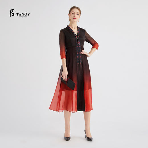TANGY Collection/天意精品夏季新品暗香系列莨绸拼接刺绣礼服裙 商品图2