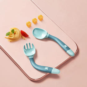 babycare宝宝学吃饭训练勺子弯头叉勺套装婴儿辅食勺弯曲儿童餐具