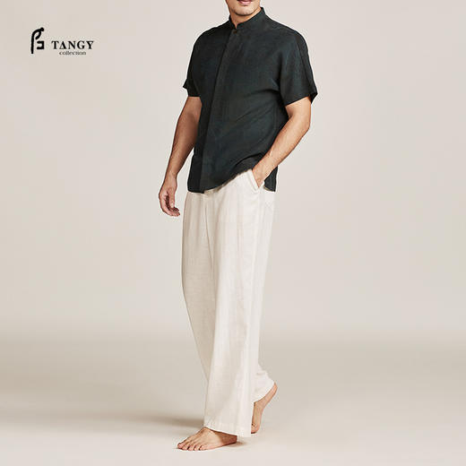 TANGY Collection/天意精品春夏新品中式立领莨绸浪纹印花男士上衣 商品图0