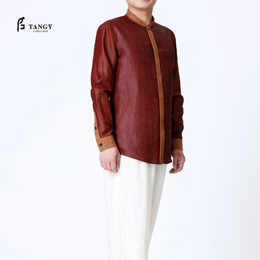 TANGY Collection/天意精品春夏新品鱼悦系列男士半莨拼接立领衬衫 商品图0