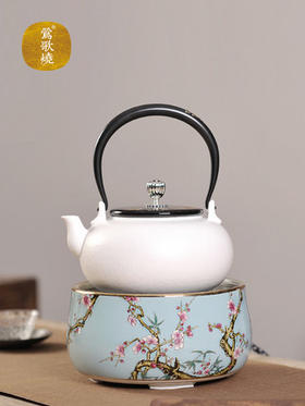 莺歌烧电陶炉 粉彩绿底蓝底黄底梅竹家用超静音迷你茶炉烧水泡茶专用茶具