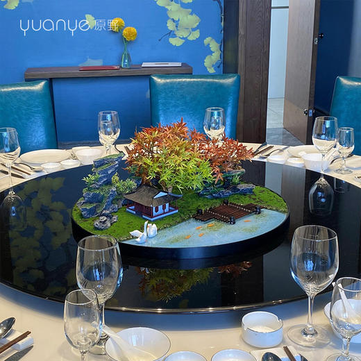 酒店餐桌花摆花新中式大圆桌装饰摆件创意中间转盘造景微景观 商品图1