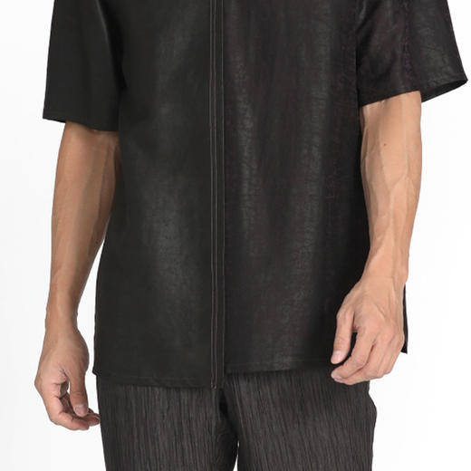 TANGY Collection/天意精品春夏新品原创设计莨绸拼接V领短袖T恤 商品图2