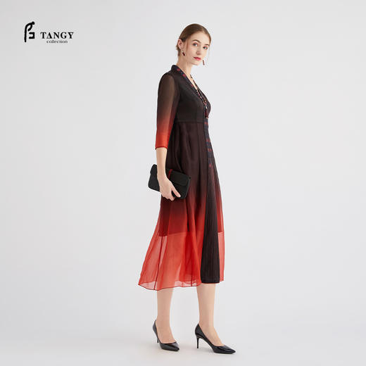 TANGY Collection/天意精品夏季新品暗香系列莨绸拼接刺绣礼服裙 商品图1