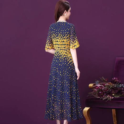 WXY-YNQ-8113新款时尚优雅气质修身圆领短袖长款雪纺碎花连衣裙 商品图1