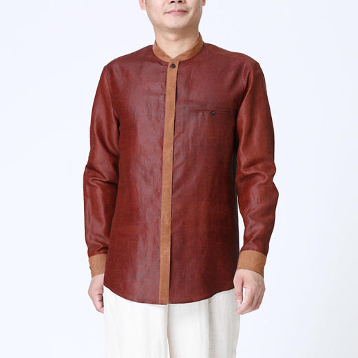 TANGY Collection/天意精品春夏新品鱼悦系列男士半莨拼接立领衬衫 商品图1