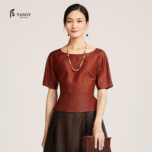 TANGY Collection/天意精品幻侠系列原创简约中式莨绸收腰T恤 商品图2