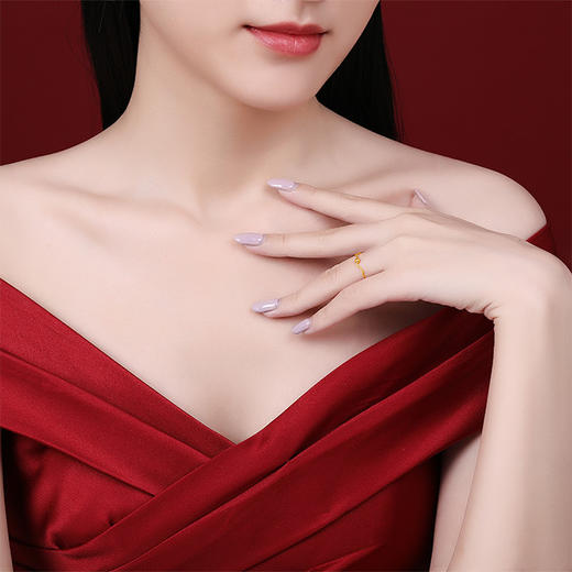 周六福黄金戒指女款足金小金珠浪花指环珠宝计价女士尾戒波纹 商品图3