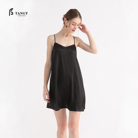 TANGY Collection/天意精品春秋新品莨绸蕾丝吊带家居服绸缎睡裙