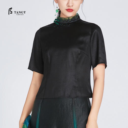 TANGY Collection/天意精品春夏新品莨愈系列素绉缎莨绣花钉珠上衣 商品图2