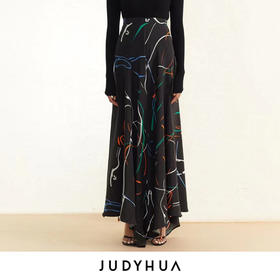 JUDYHUA 100%桑蚕丝印花半身裙