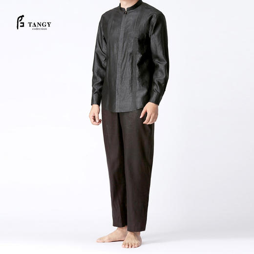 TANGY Collection/天意精品春夏新品原创设计男士线迹真丝莨绸衬衫 商品图0