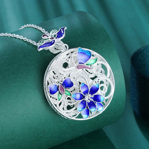 S990银蝶恋花吊坠【YXYLDZ046】 (不含链)花丝珐琅彩2104 商品图0