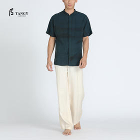 TANGY Collection/天意精品春夏款中式兰莨印花男士衬衫莨绸上衣