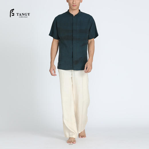 TANGY Collection/天意精品春夏款中式兰莨印花男士衬衫莨绸上衣 商品图0