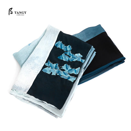 TANGY/天意丝麻印花莨绸吊染绣花围巾 商品图0