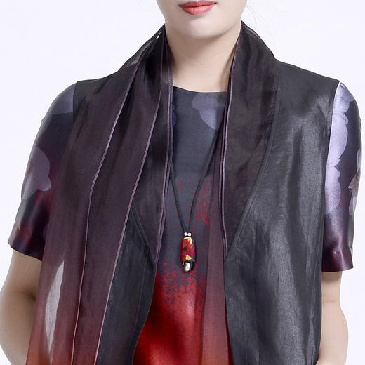 TANGY Collection/天意精品春秋新品蘭馨系列生纺莨拼纱吊染长马夹 商品图3