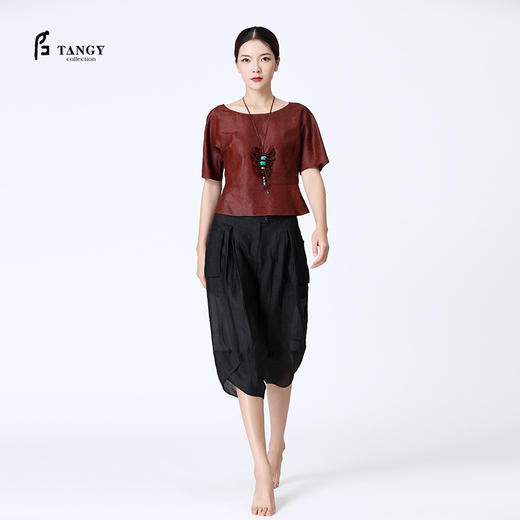 TANGY Collection/天意精品幻侠系列原创简约中式莨绸收腰T恤 商品图0
