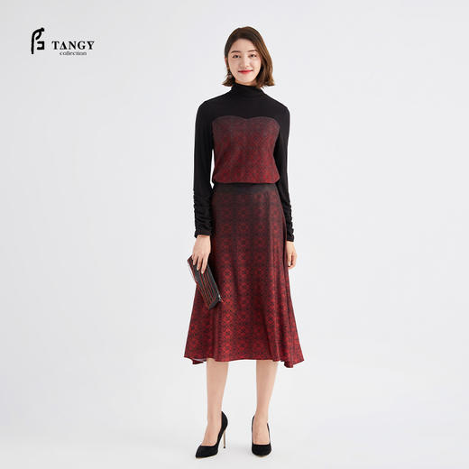 TANGY Collection/ 天意精品秋冬新品繁华系列真丝竹纤维印花半裙 商品图0