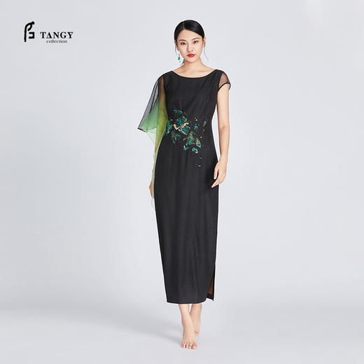TANGY Collection/天意精品夏季新款民族风圆领刺绣短袖桑蚕丝莨绸连衣裙 商品图0