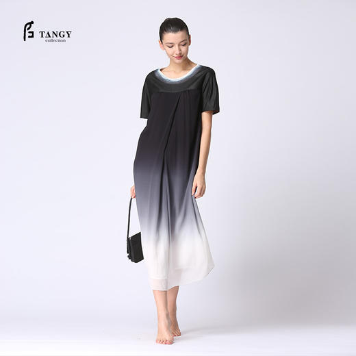 TANGY Collection/天意精品莨迹系列莨绸钉珠连衣裙 商品图0