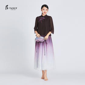 TANGY Collection/天意精品2021年夏季新品紫藤系列雪纺莨绣花上衣