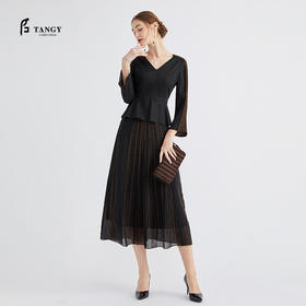 TANGY Collection/天意精品春秋新款林隐列莨绸装饰线迹半身裙