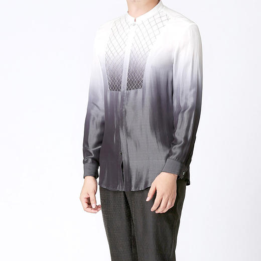 TANGY Collection/天意精品春夏新品菱纹拼撞桑蚕丝吊染男士衬衫 商品图1