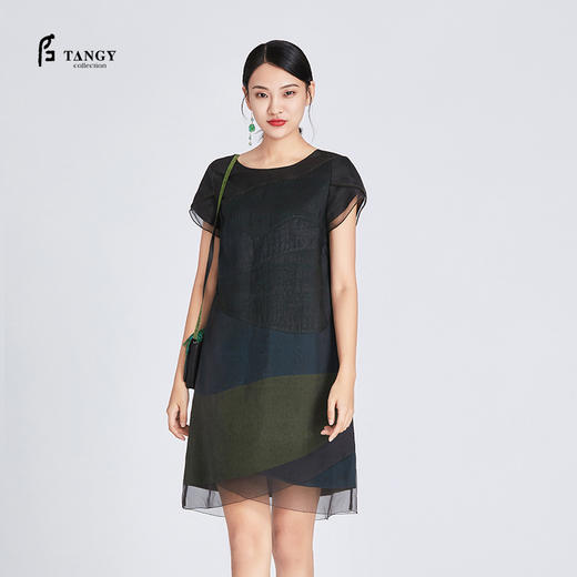 TANGY Collection/天意精品春夏新品莨愈系列莨绸曲线拼接连衣裙 商品图1