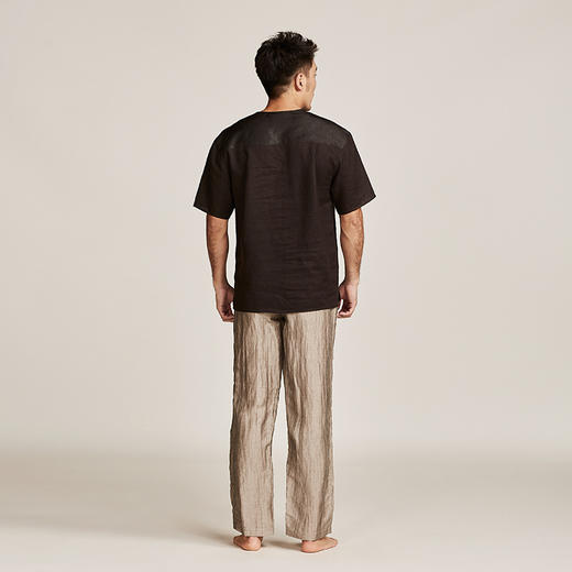 TANGY Collection/天意精品春夏新品男士上衣麻莨拼撞短袖衬衫 商品图2