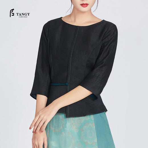 TANGY Collection/天意精品春夏新品聖光系列真丝莨绸收腰上衣 商品图3