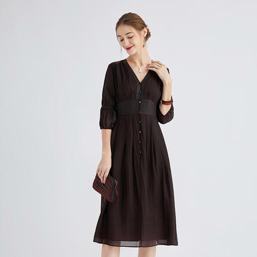 TANGY Collection/天意精品春夏新品真丝雪纺高腰泡泡袖连衣裙 商品图1