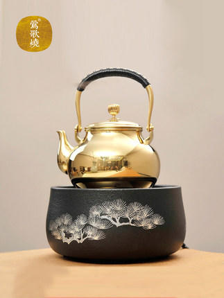 莺歌烧黑底银松电陶炉茶炉家用静音台式煮茶器 铁壶银壶电陶炉 商品图1