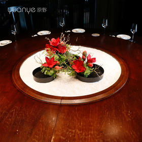 酒店餐桌花摆花新中式花仿真花假花圆形圆桌转盘餐厅装饰摆件