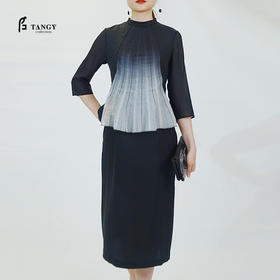 TANGY/天意春三系列莨绸拼接小礼服