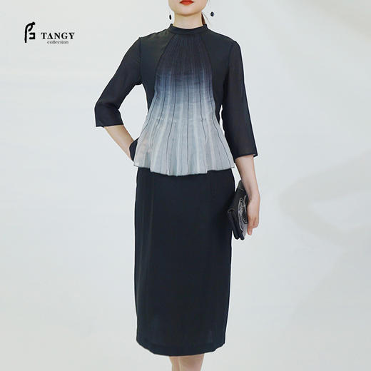 TANGY/天意春三系列莨绸拼接小礼服 商品图0