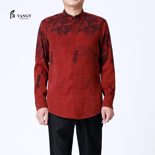 TANGY Collection/天意精品春夏新品鱼悦系列男士红莨印染长袖衬衫 商品图0