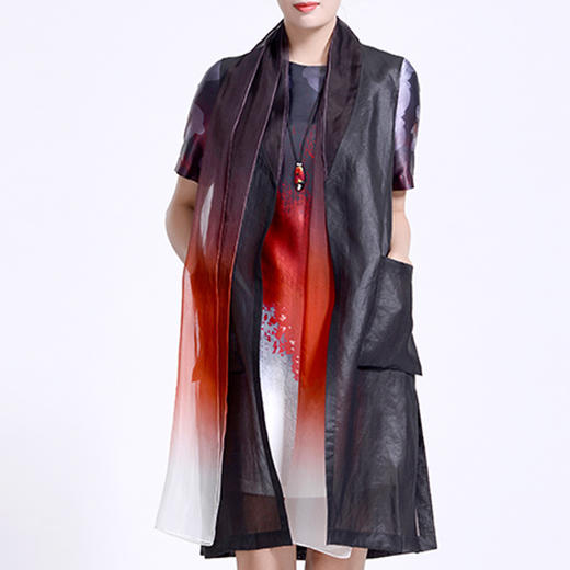 TANGY Collection/天意精品春秋新品蘭馨系列生纺莨拼纱吊染长马夹 商品图4