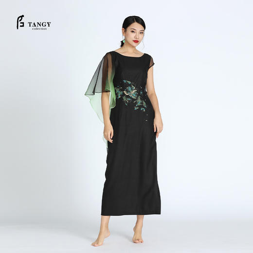 TANGY Collection/天意精品夏季新款民族风圆领刺绣短袖桑蚕丝莨绸连衣裙 商品图1
