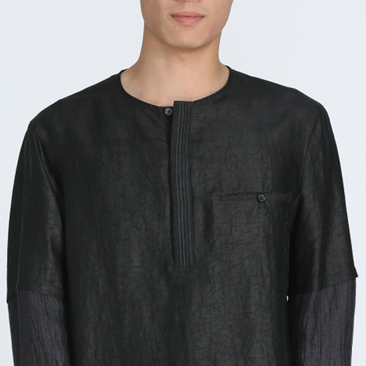 TANGY Collection/天意精品春夏新品男士莨绸丝麻绉渐变吊染T恤 商品图2