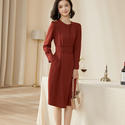 米思阳2026春季新款时尚气质复古中长款收腰显瘦长袖连衣裙女5706 商品图3