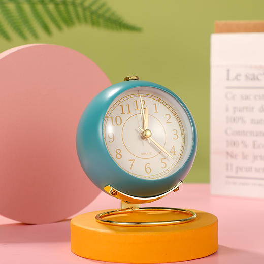 【创意简约】3.5寸凸面圆环打铃闹钟 居家日用复古闹钟学生静音小夜灯 商品图2