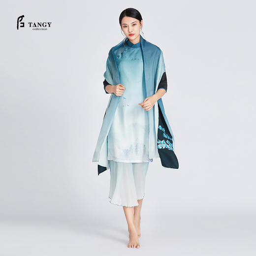 TANGY/天意丝麻印花莨绸吊染绣花围巾 商品图1